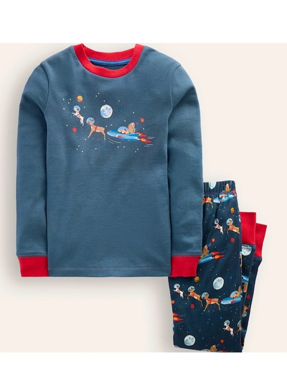 Mini Boden Blue Space Santa Long John Pajama Set NWT
